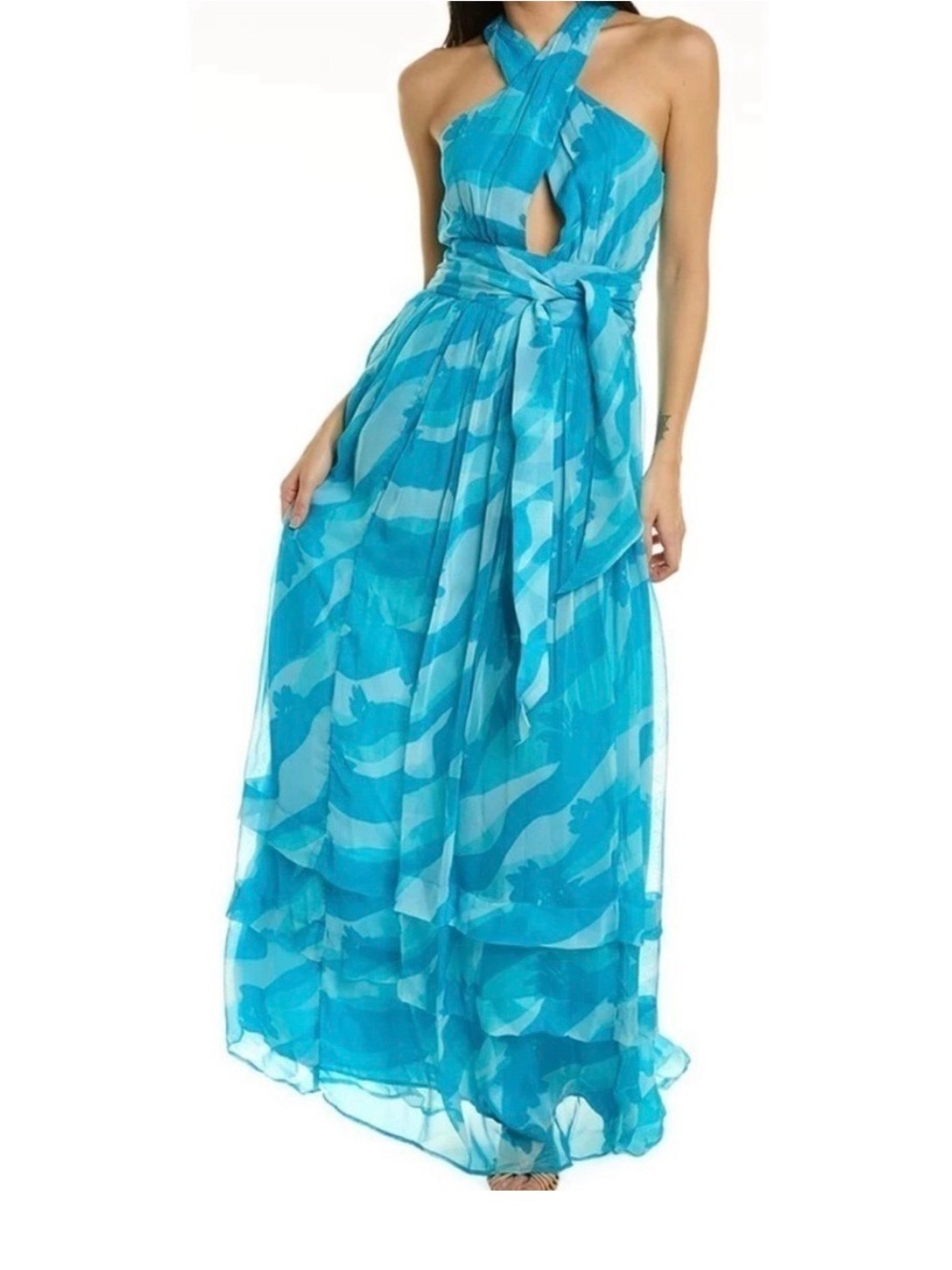 Ramy Brook Turquoise Halter Maxi Dress with Waist Tie New with tags